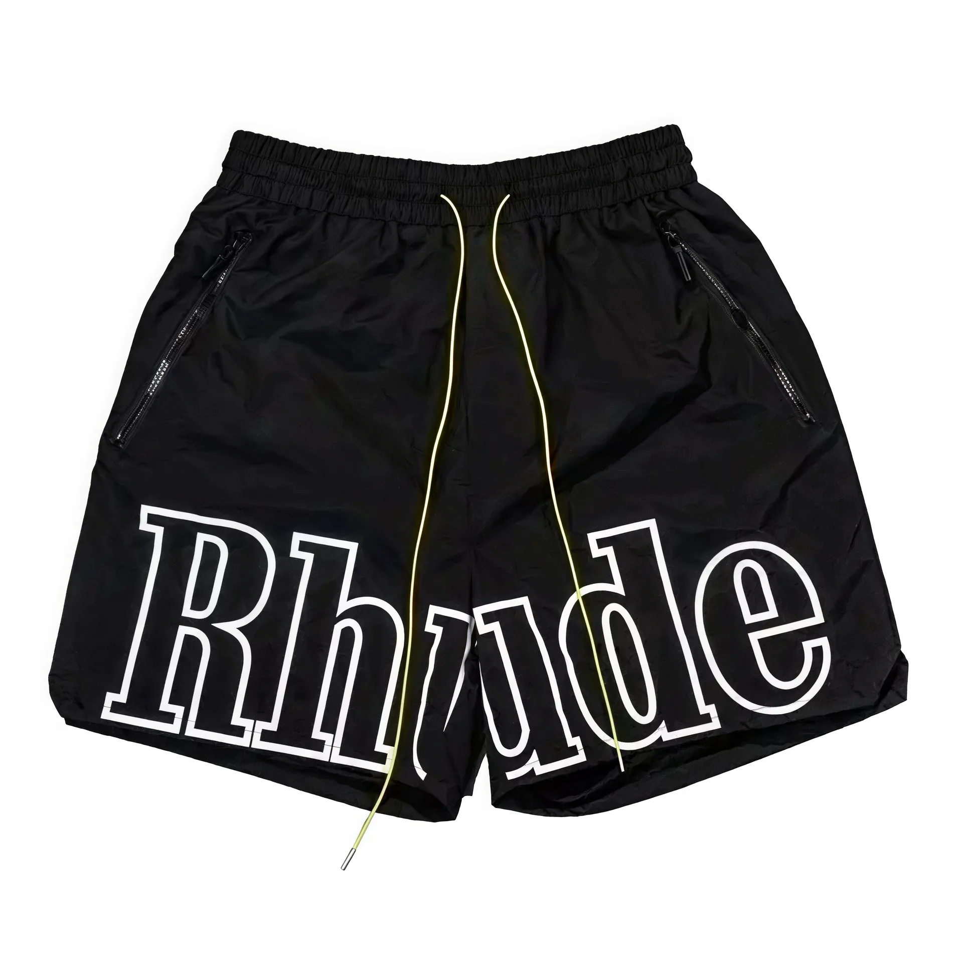 Rhude Rhude Black & Yellow Shorts with Bold Logo Black