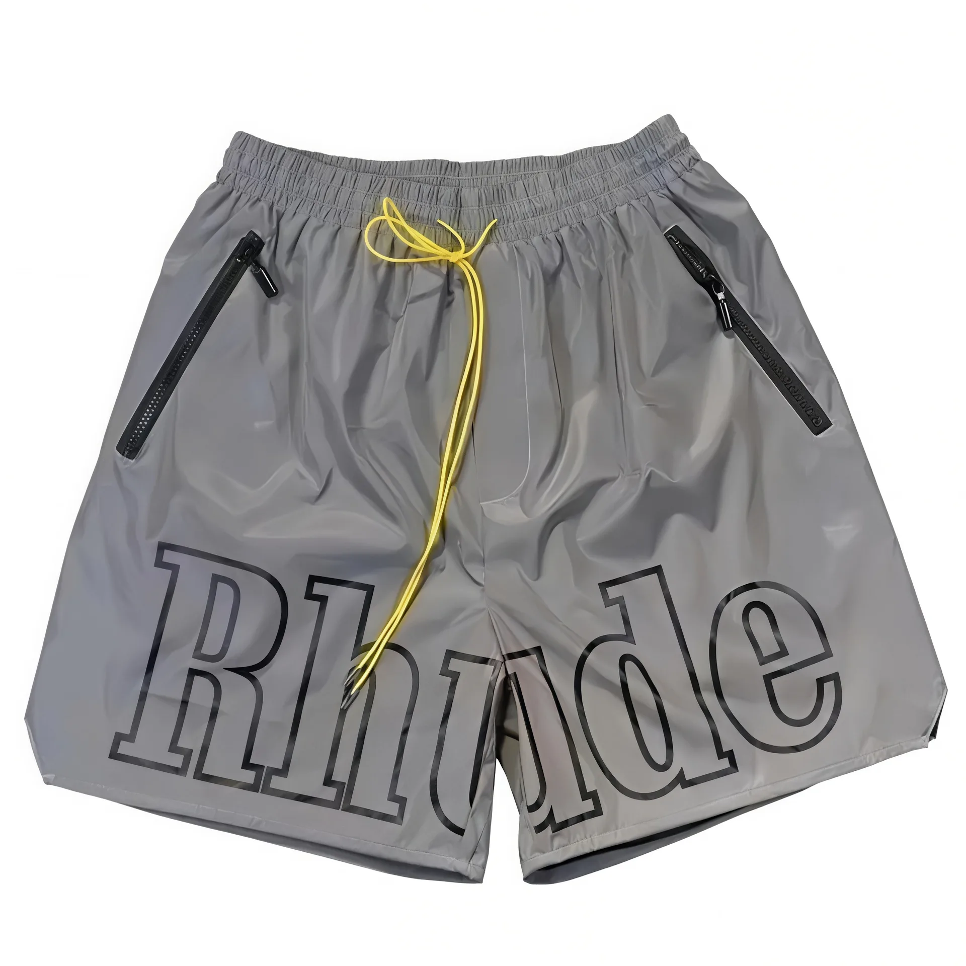 Rhude Rhude Reflective Shorts with Yellow Drawstring Grey