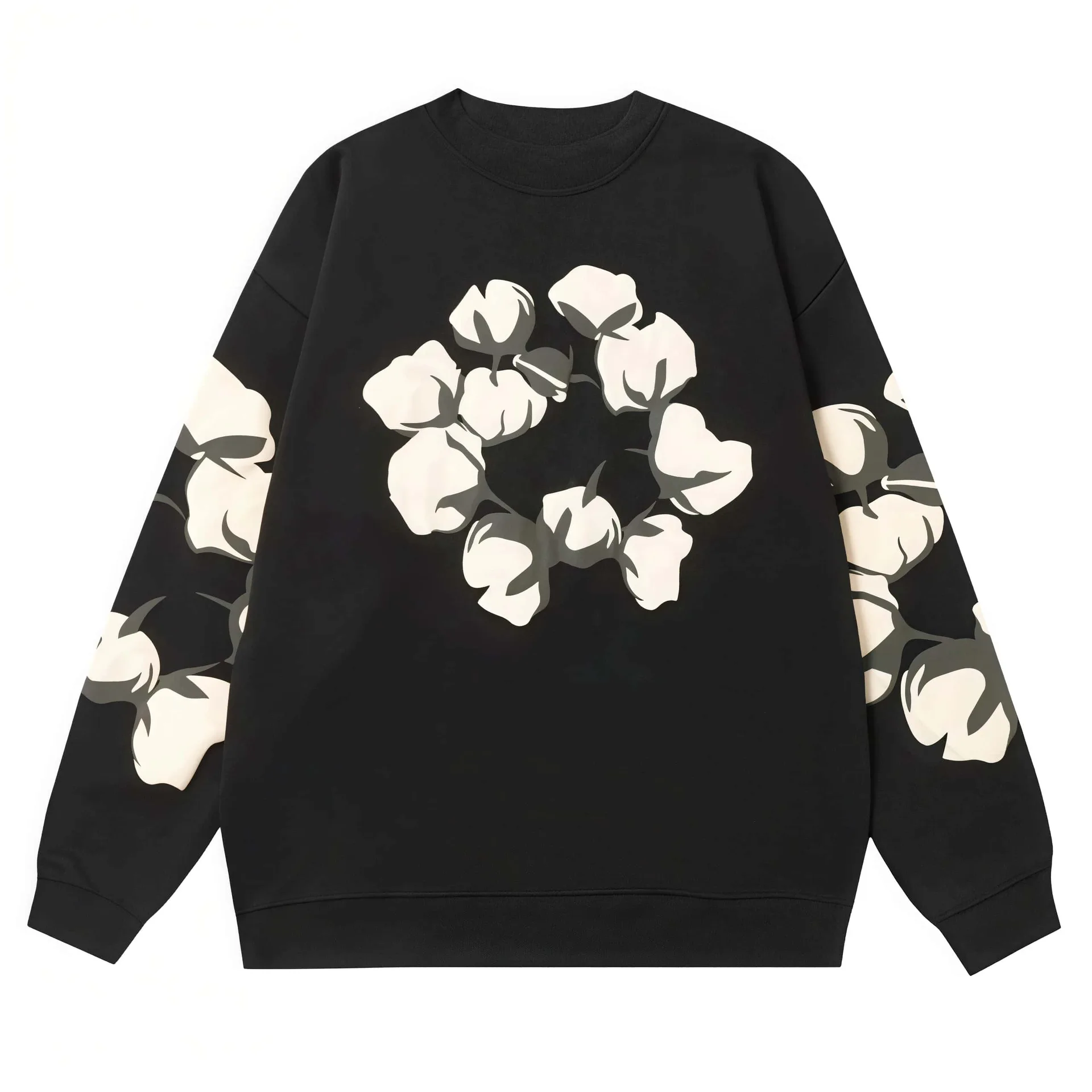 On Running Black Cotton Flower Print Oversized Sweatshirt Black