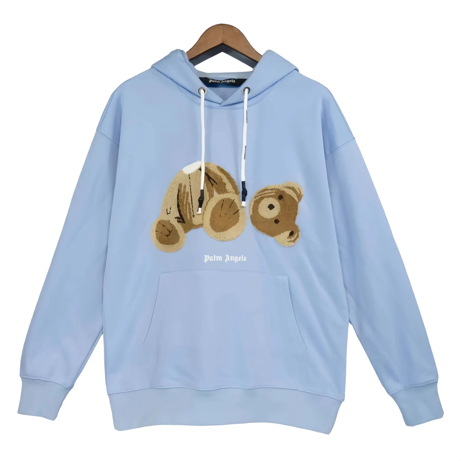 Palm Angels Light Blue Bear Print Hoodie