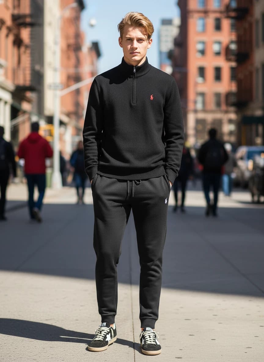 Polo Ralph Lauren Black Half-Zip Sweater with Red Pony Logo