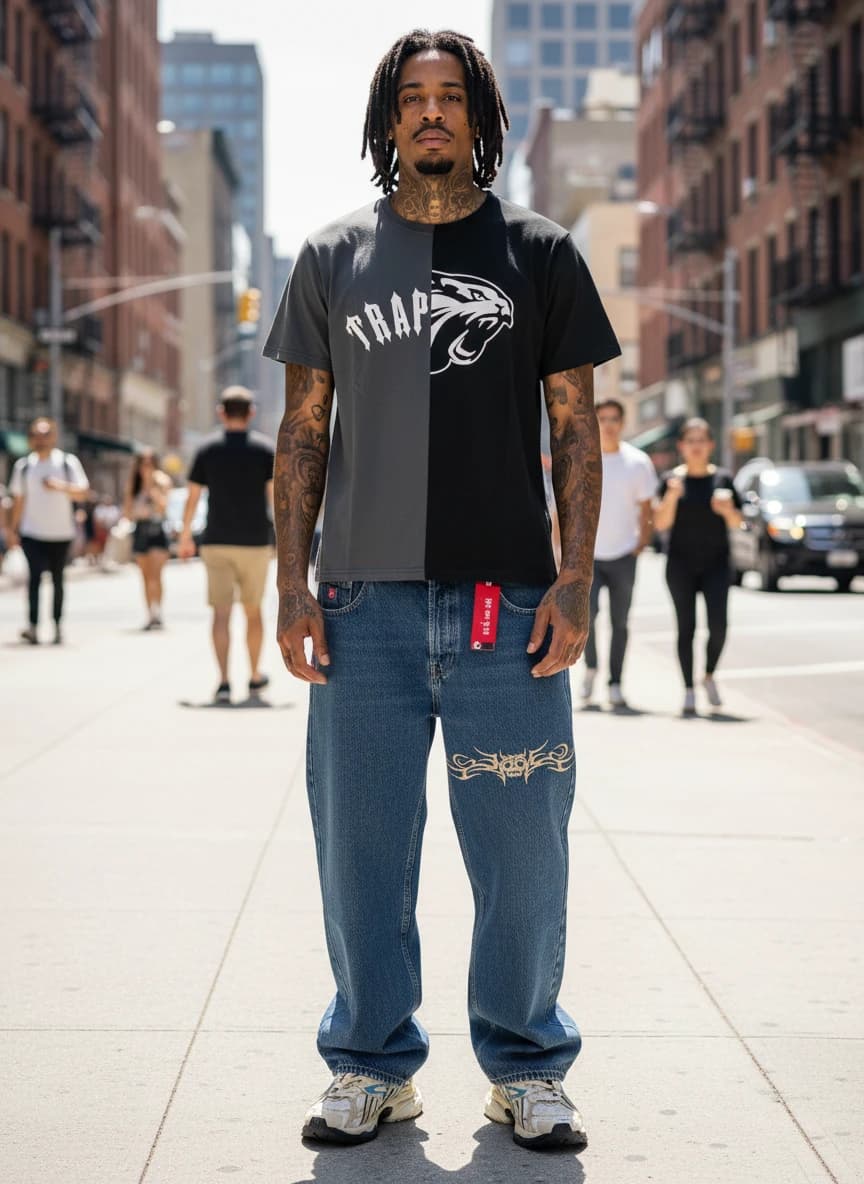 Split Design TRAP T-Shirt in 21 Black Grey