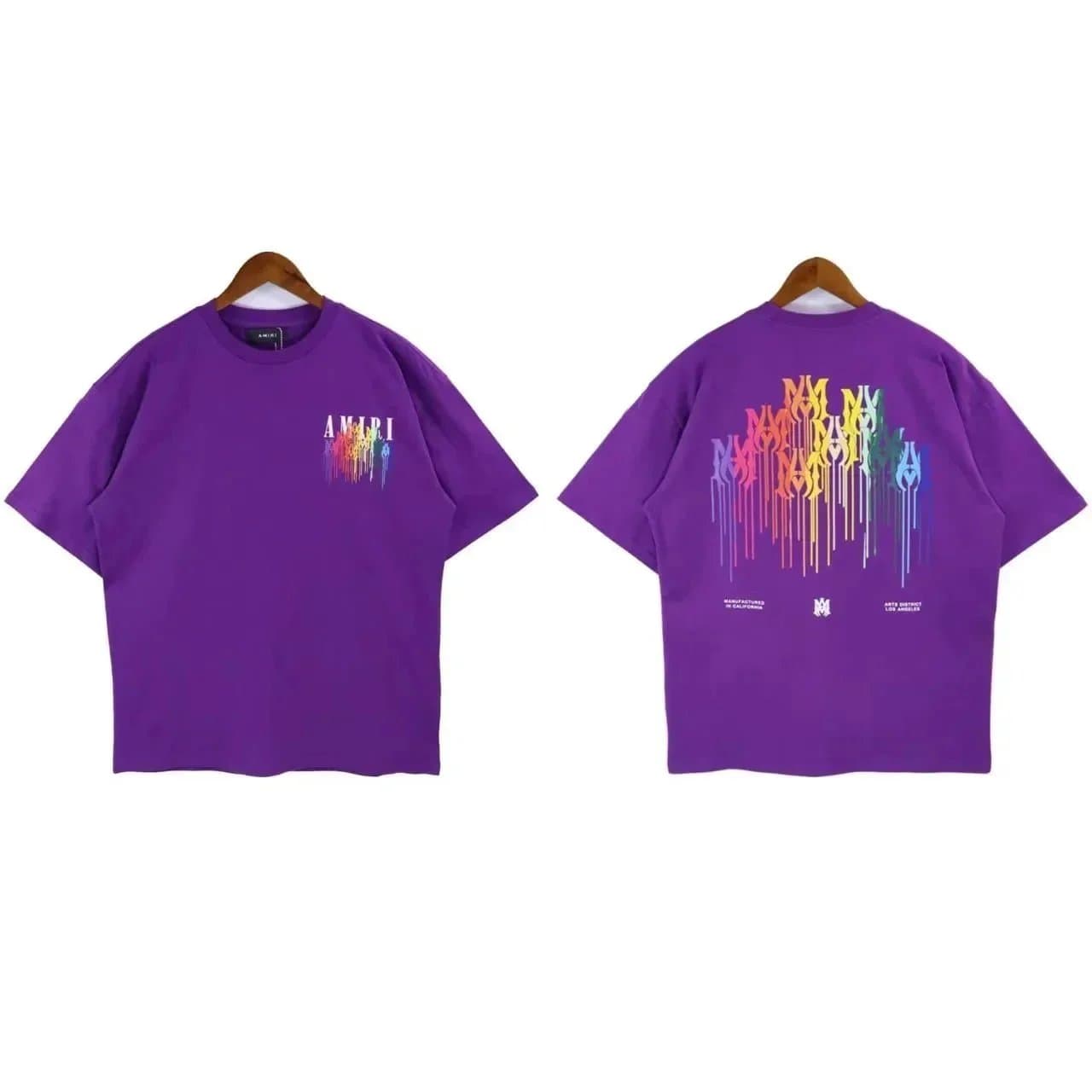 Amiri Rainbow Drip Graphic T-Shirt in Purple