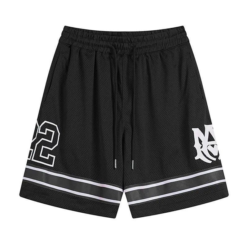 Black Mesh Basketball Shorts with White and Grey Stripes