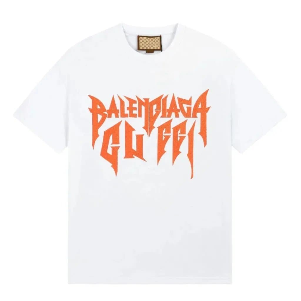 Balenciaga x Gucci Balenciaga x Gucci Collaboration White T-Shirt with Orange Graphic White