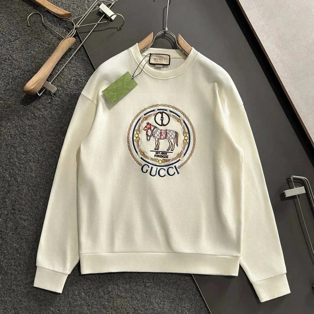 Gucci Gucci Horse Embroidered Cream Sweatshirt Cream