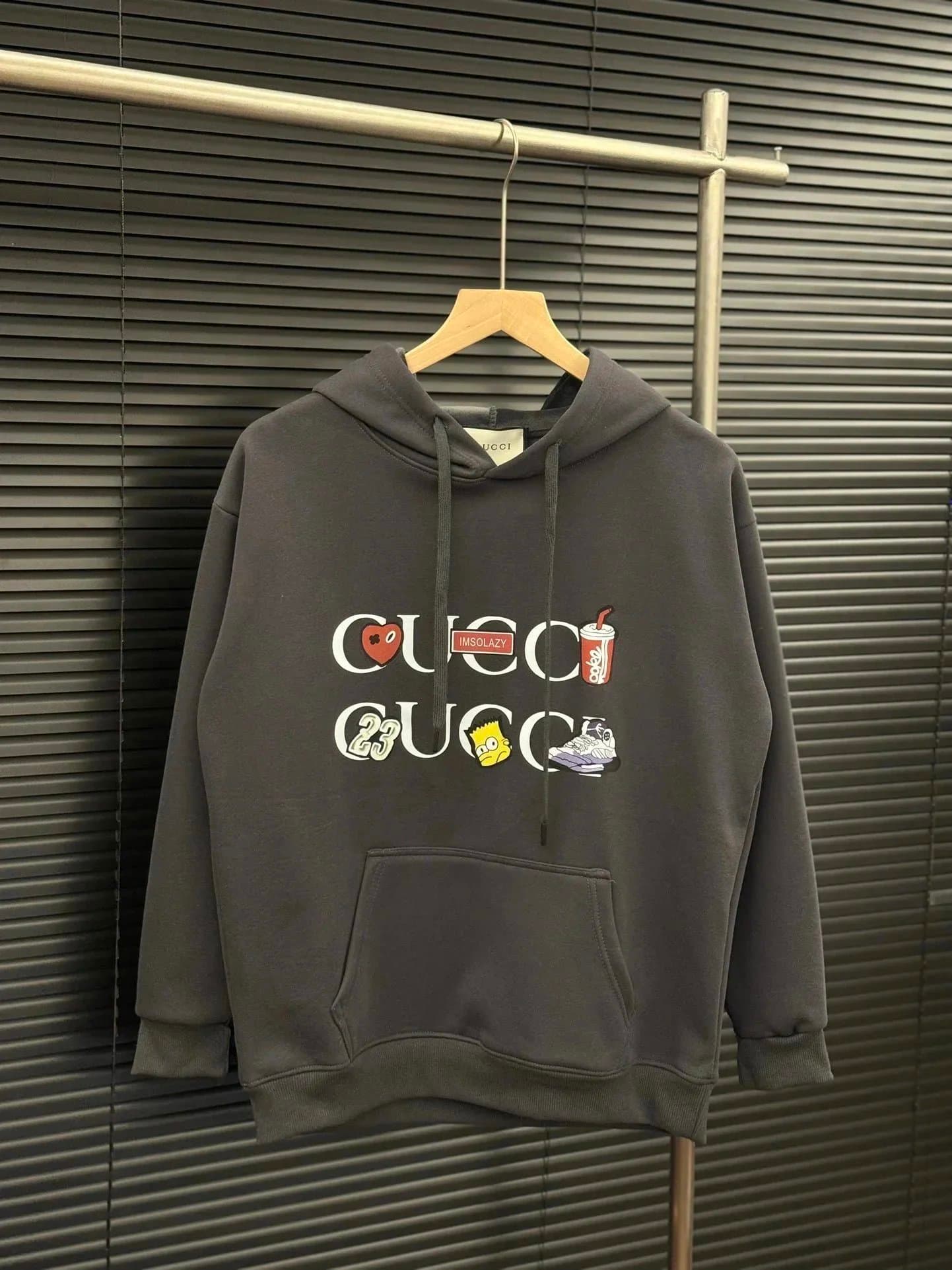 Gucci Gucci Graphic Print Hoodie in Dark Grey Grey