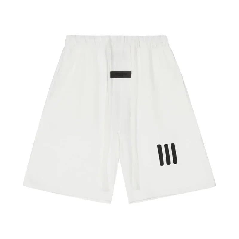 Essentials White Essentials Shorts with Black Three-Stripes Logo White