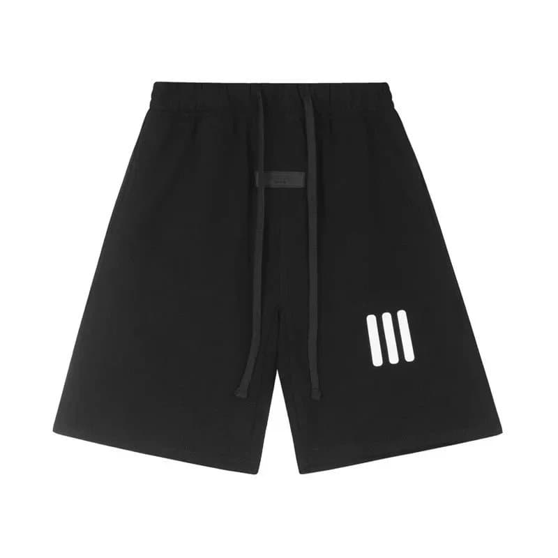 Essentials Essentials Black Cotton Drawstring Shorts with White Stripe Logo Black