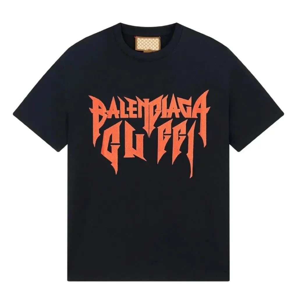 Balenciaga x Gucci Balenciaga x Gucci Collaboration Black T-Shirt with Orange Logo Black