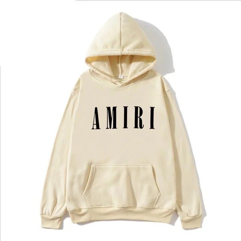 Amiri Cream Hoodie with Bold Logo Print