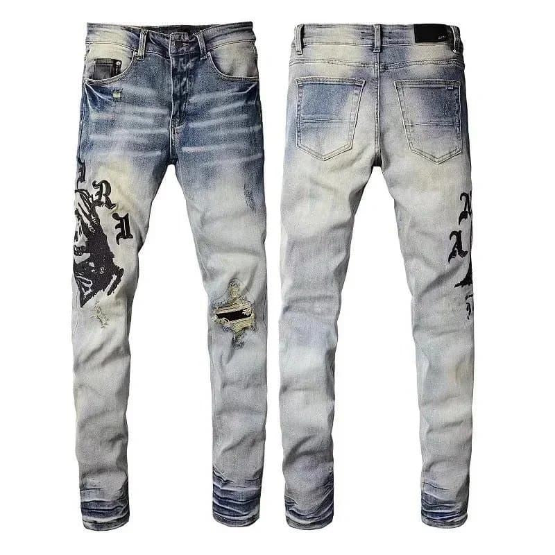 R.A.M. Jeans with Distressed Graphic Design