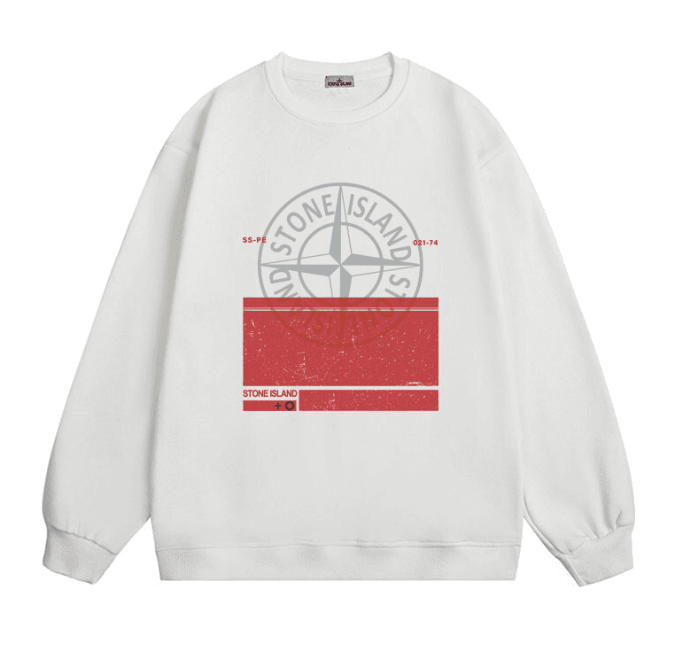 Stone Island Hoodie in White with Red and Grey Graphic