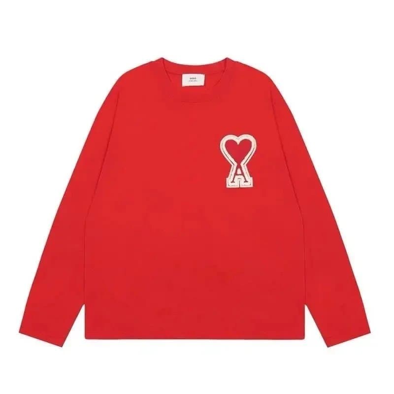 Ami Paris Heart Logo Red Long-Sleeve T-Shirt