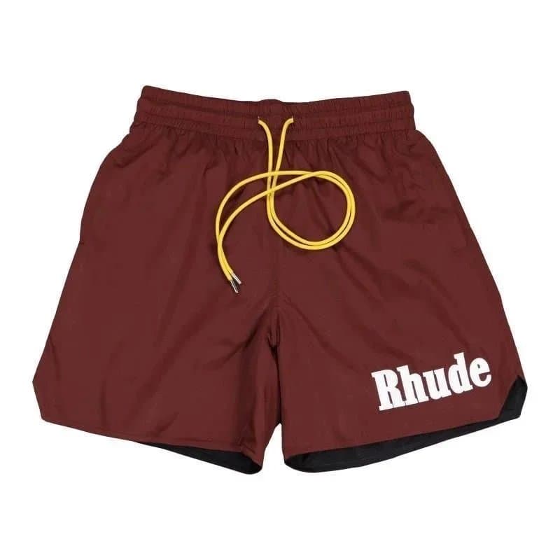 Rhude Rhude Maroon Swim Shorts with Yellow Drawstring Red
