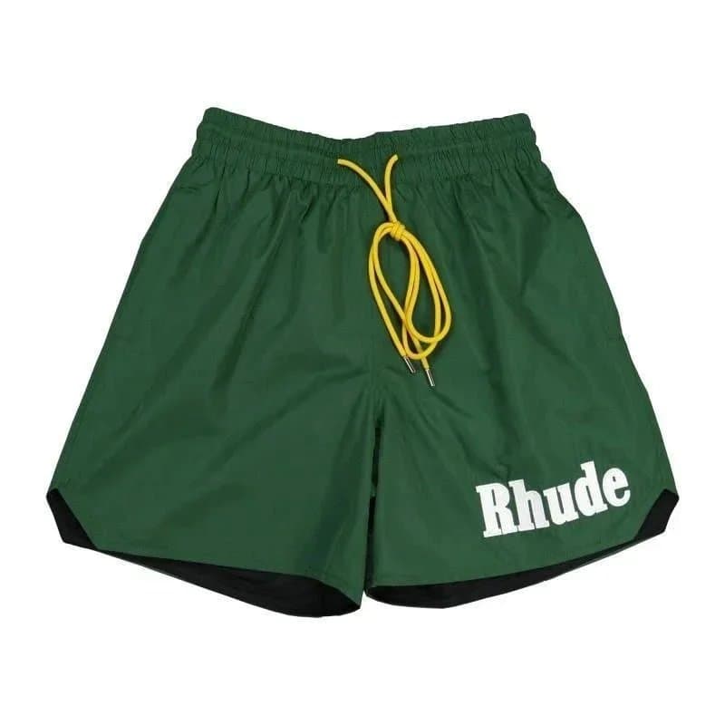 Rhude Rhude Green Swim Shorts with Yellow Drawstring Green