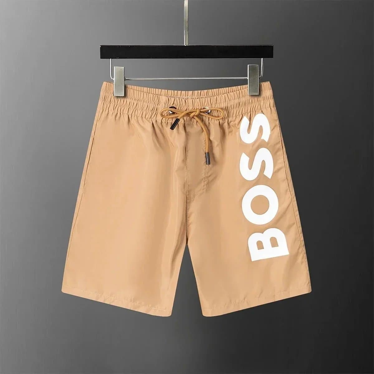 Hugo Boss Beige Logo Print Shorts