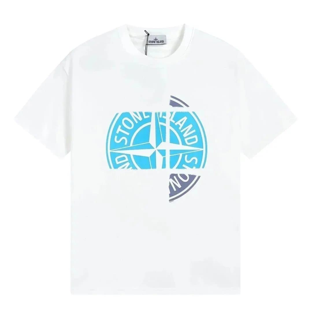 Stone Island White T-Shirt with Blue Compass Logo