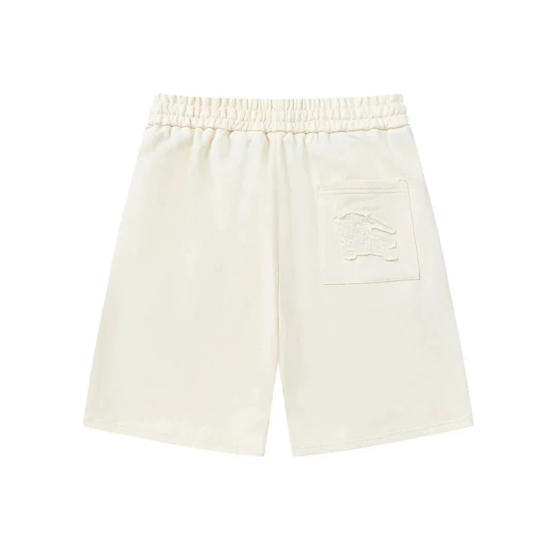 Burberry Cream Cotton Shorts with Embroidered Logo Pocket