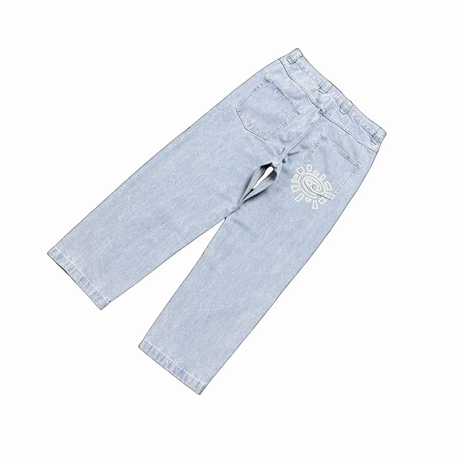Light Blue Acid Wash Jeans with Sun Logo