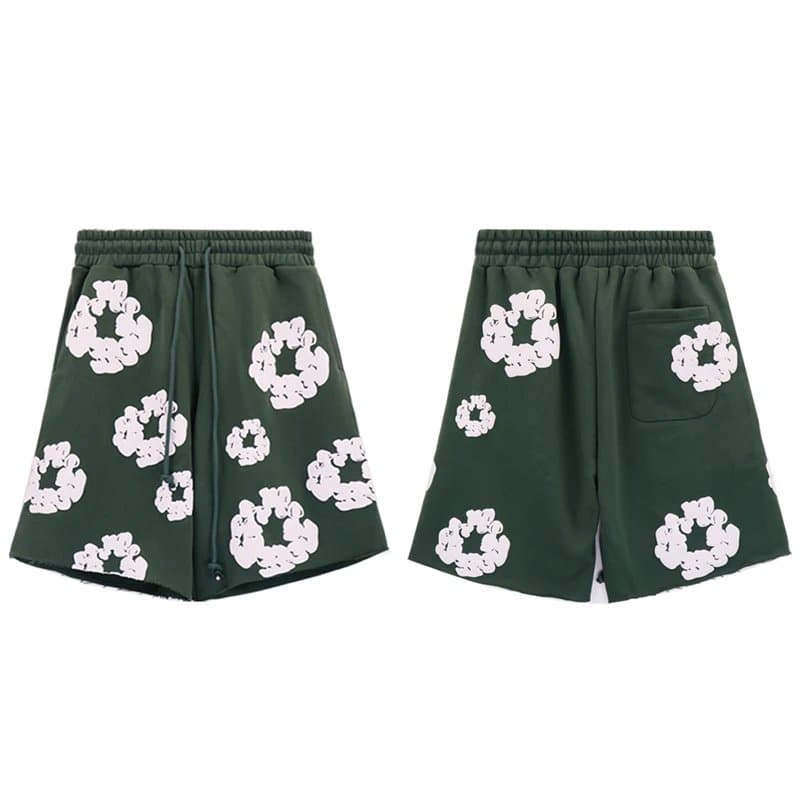 Green Shorts with White Cloud Print