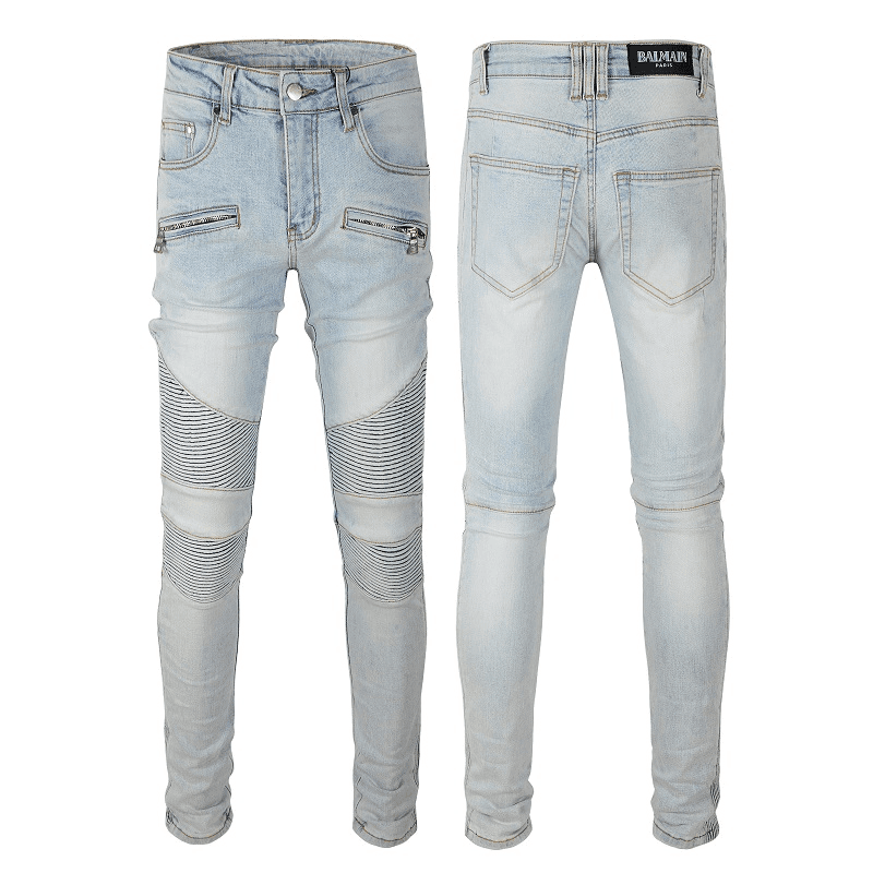 Balmain Light Blue Skinny Jeans with Zipper Details