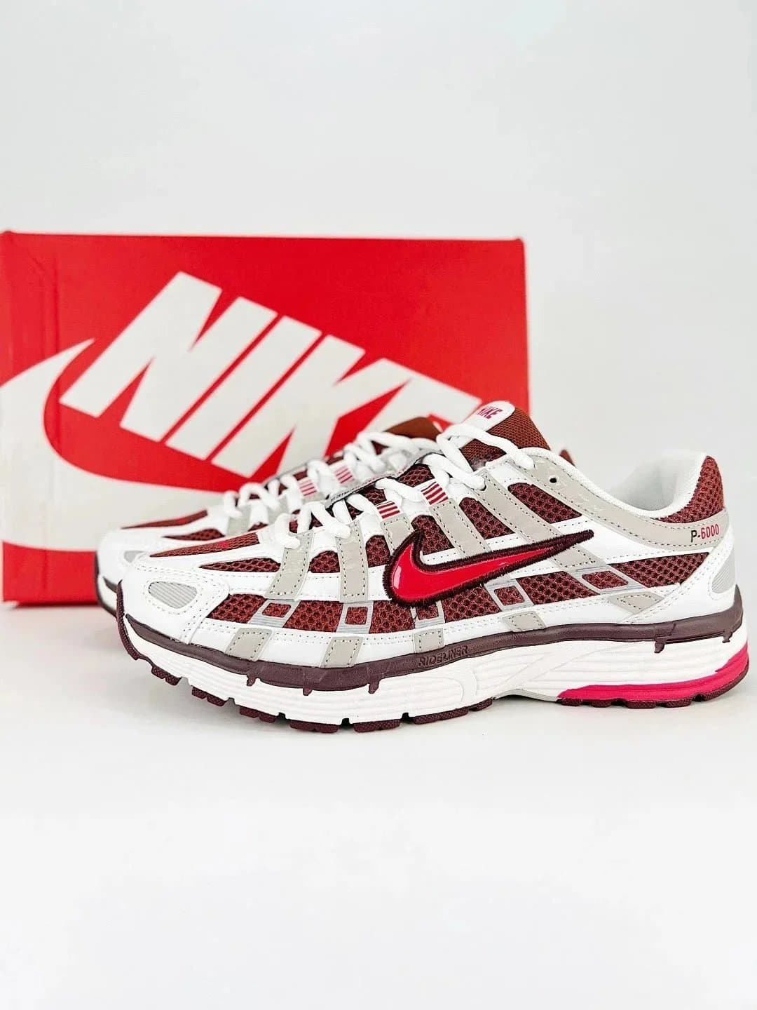 Nike P-6000 Sneakers in White/Burgundy/Red