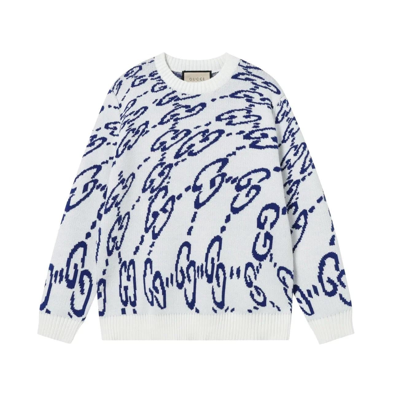 Gucci GG Intarsia Knit Sweater in White and Blue