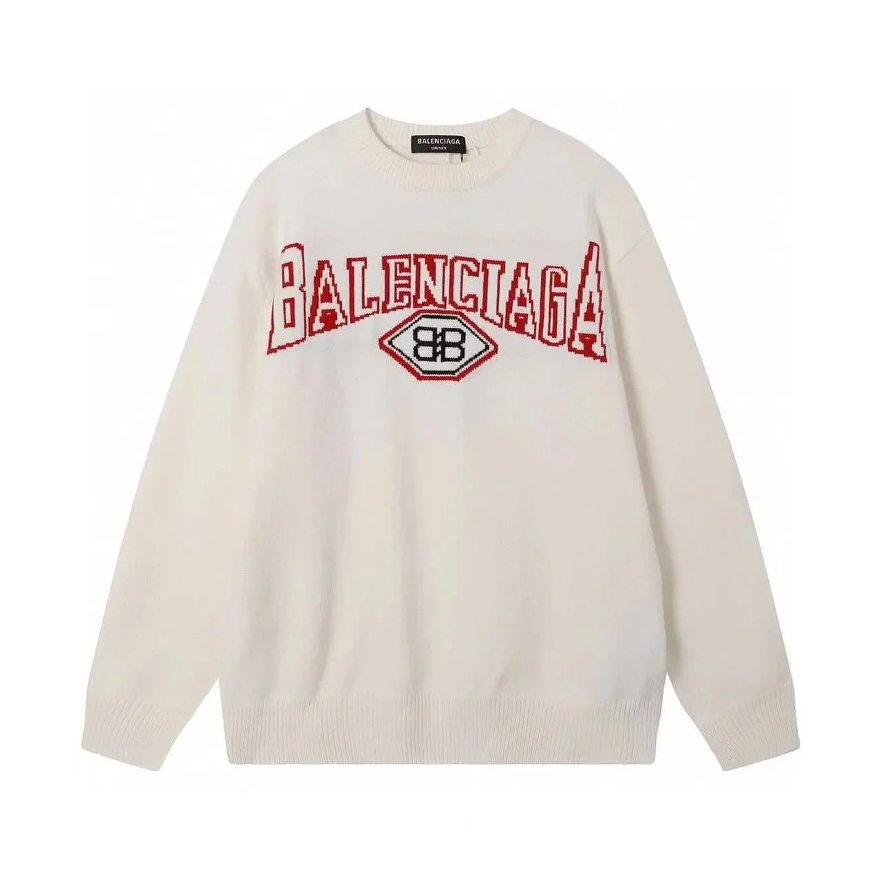 Balenciaga Cream & Red Logo Knit Sweater