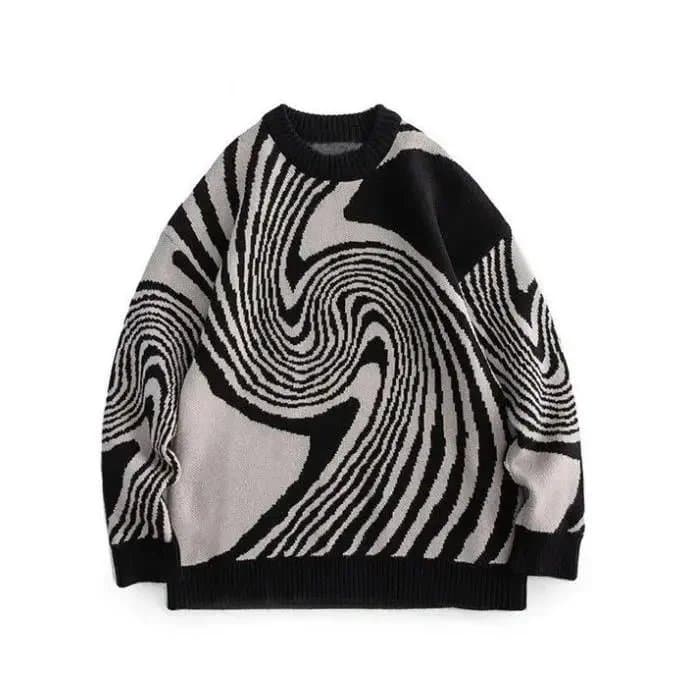 Abstract Print Knit Sweater in Black & White