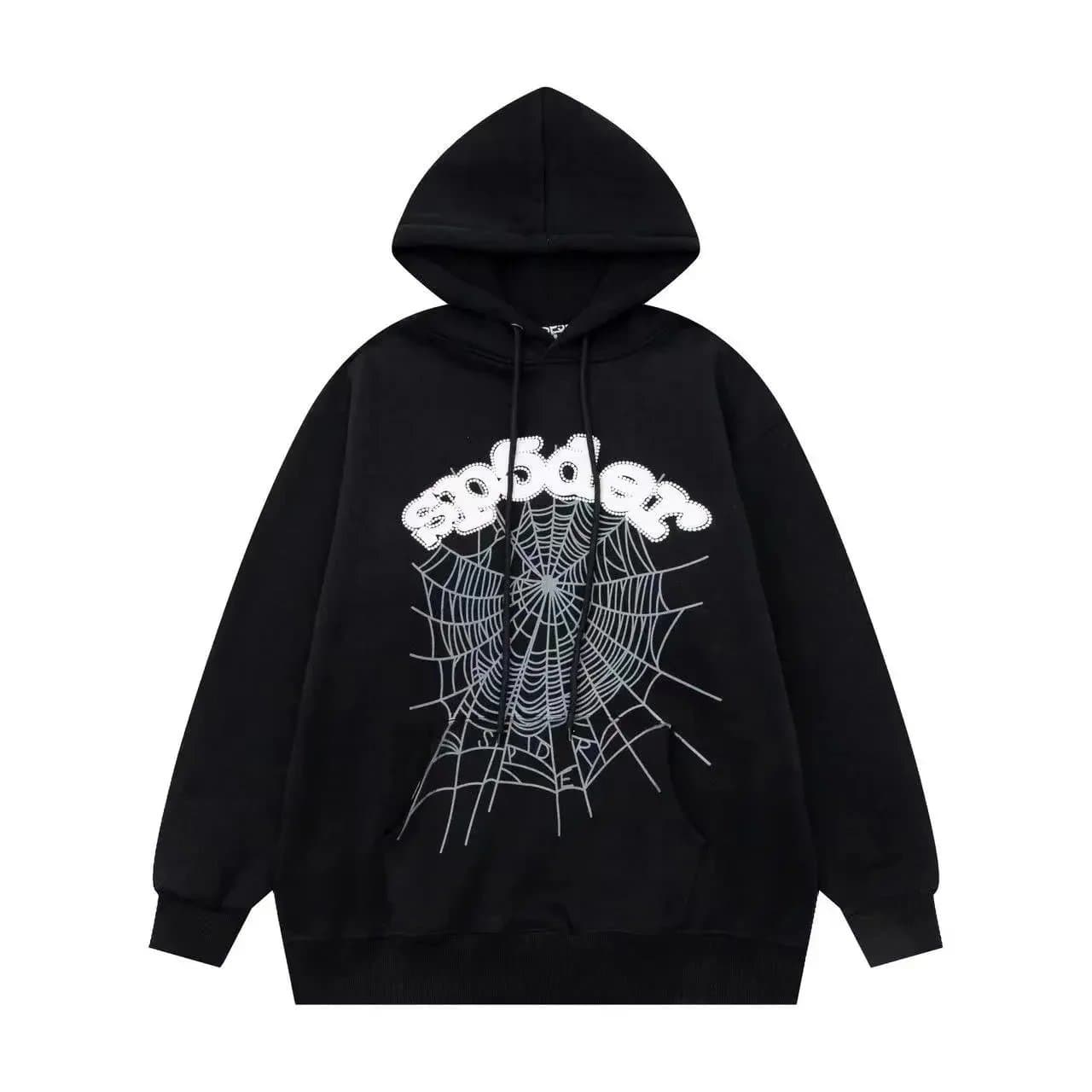 Spider Hoodie in Black with Web Print