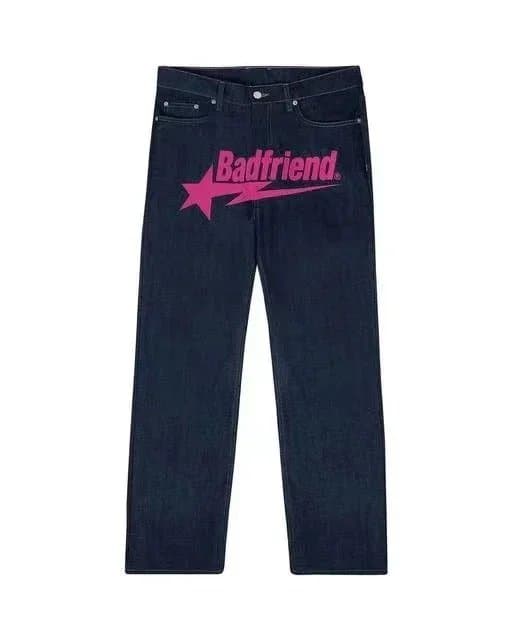 Badfriend Dark Blue Jeans with Pink Star Logo