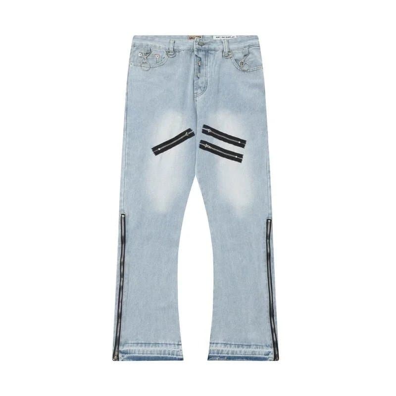 Gucci Light Blue Distressed Jeans with Zipper Details