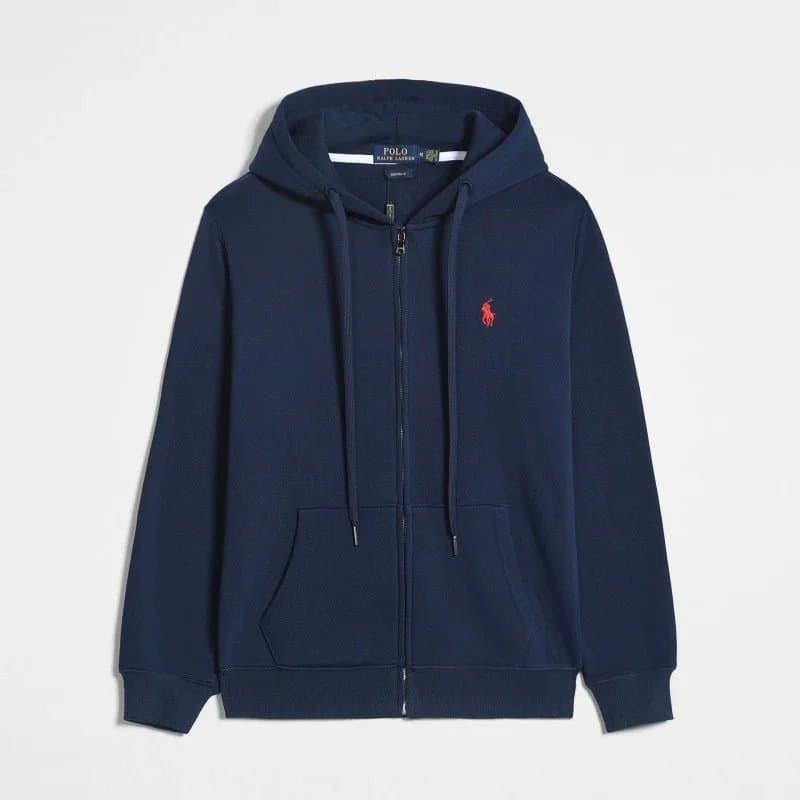 Polo Ralph Lauren Navy Blue Zip-Up Hoodie with Red Pony Logo