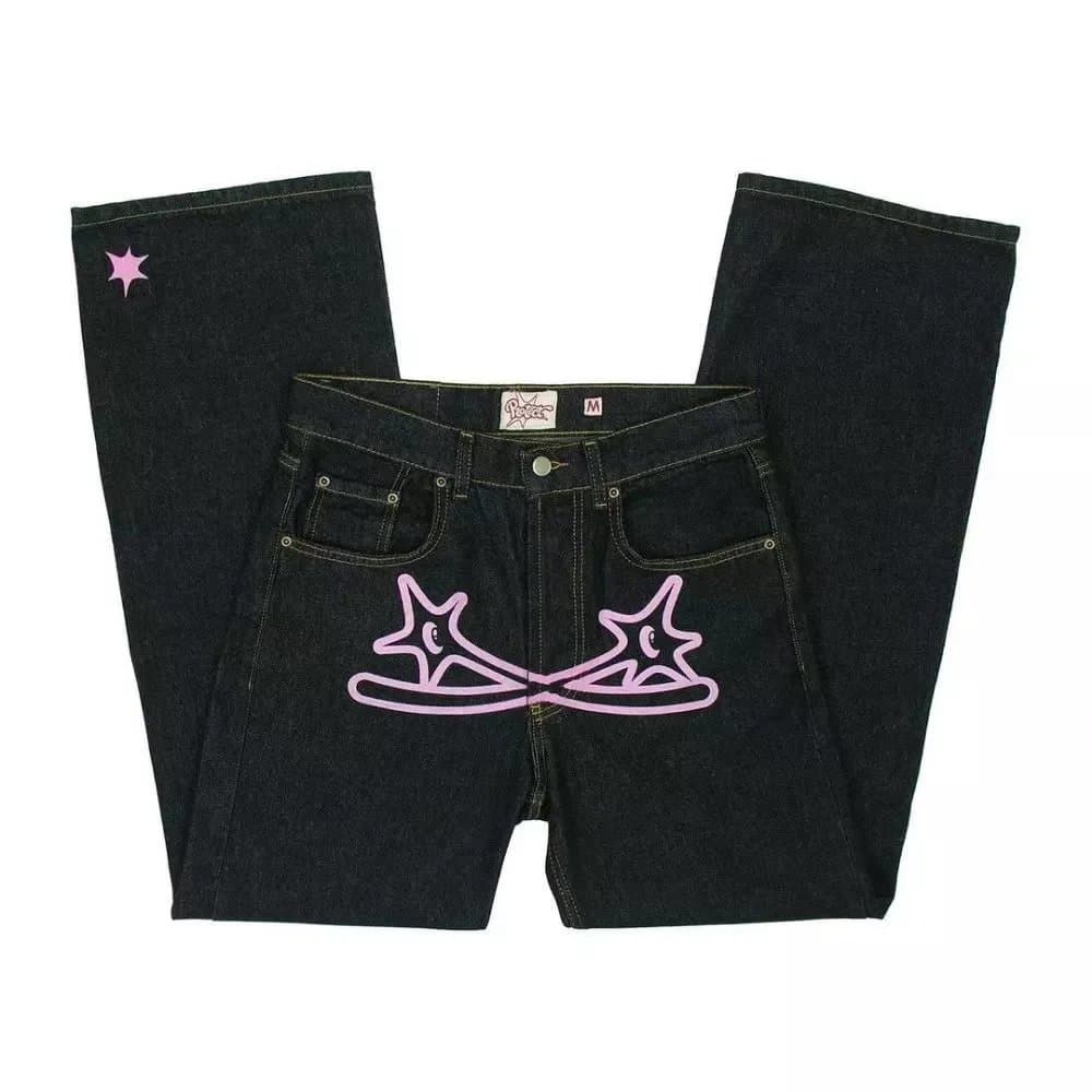 Peech Peech Jeans with Pink Crown Embroidery Black - 1