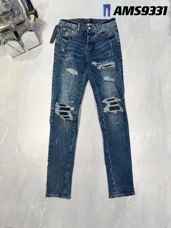 AMS9331 AMS9331 Distressed Slim Fit Jeans Blue - 1