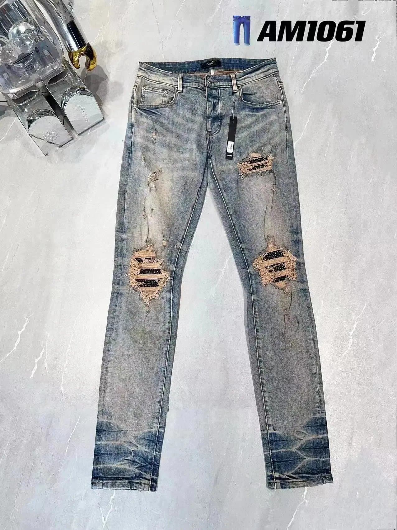 AM1061 AM1061 Distressed Skinny Jeans in Light Wash Blue