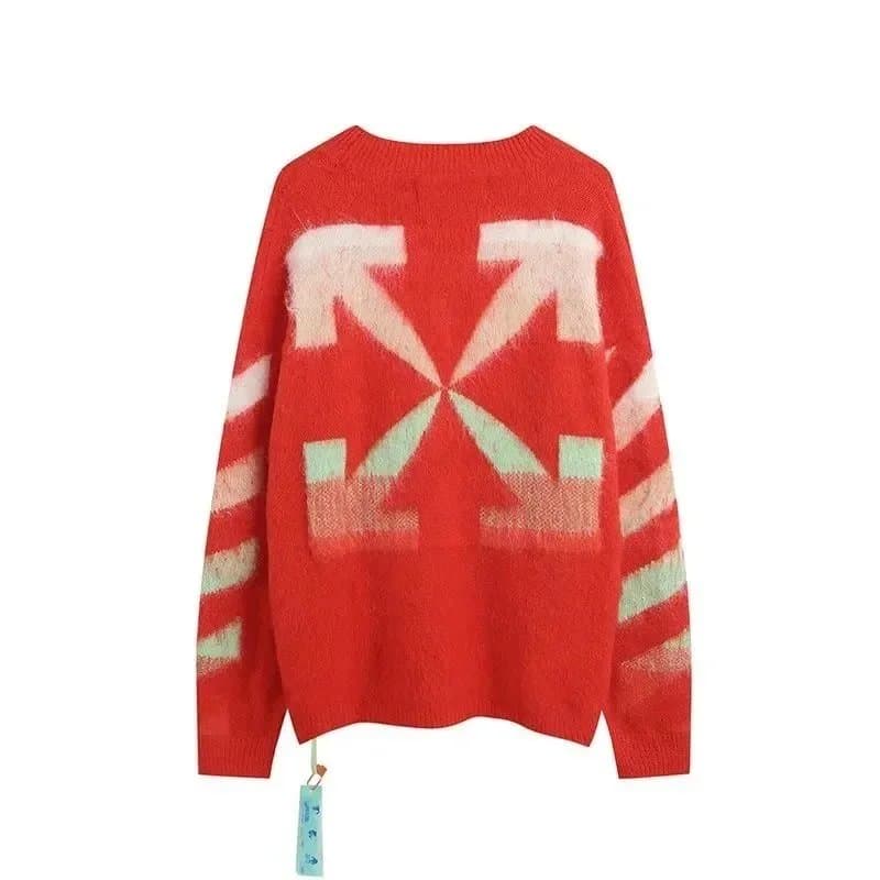 Off-White Red & Multi Arrow Pattern Knit Sweater