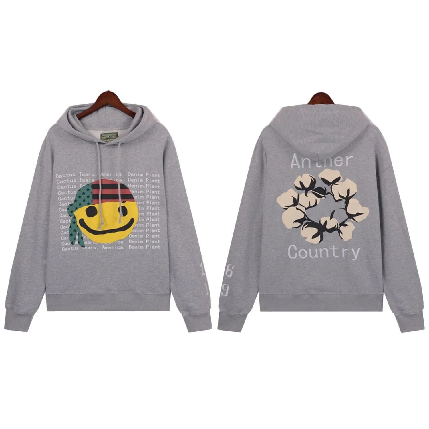 Anther Country Grey Hoodie with Smiley Face Print
