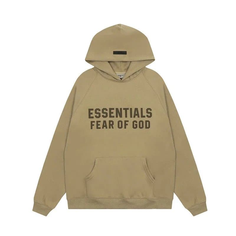 Fear of God Essentials Khaki Hoodie with 'Essentials Fear of God' Print