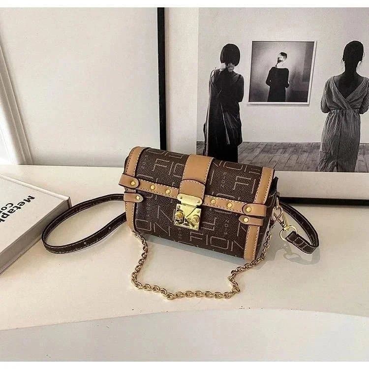 Fion Fion Monogram Mini Crossbody Bag in Brown and Beige Brown - 1