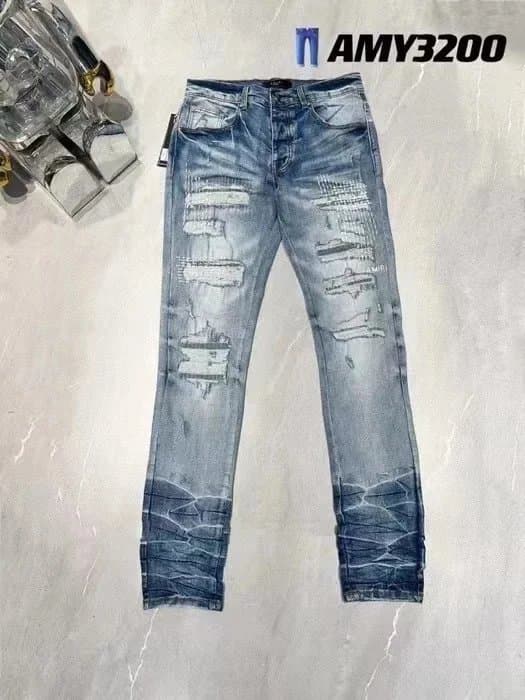 Amy3200 Amy3200 Distressed Slim Fit Jeans Blue - 1