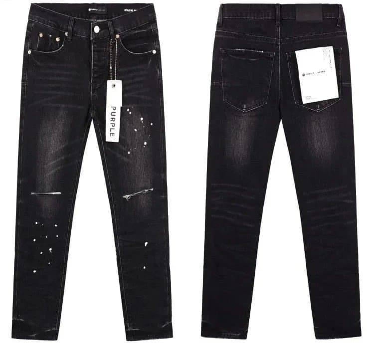 Purple Jeans Black Paint Splatter Slim Fit Pants