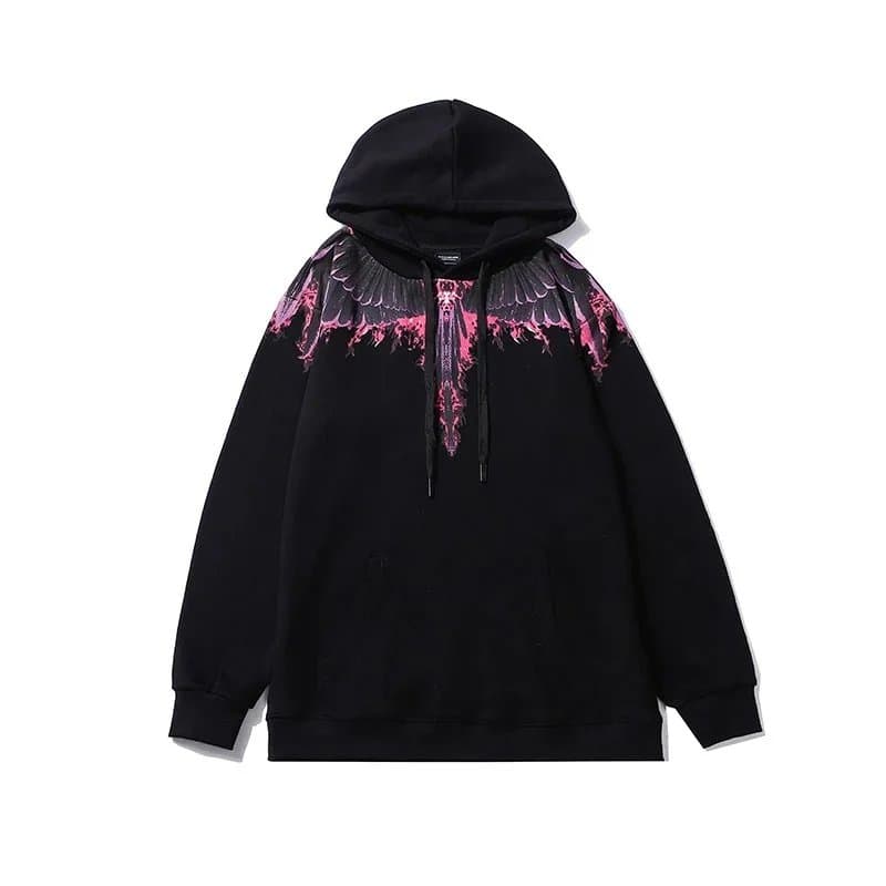 Marcelo Burlon Black Wings Hoodie with Pink Accents