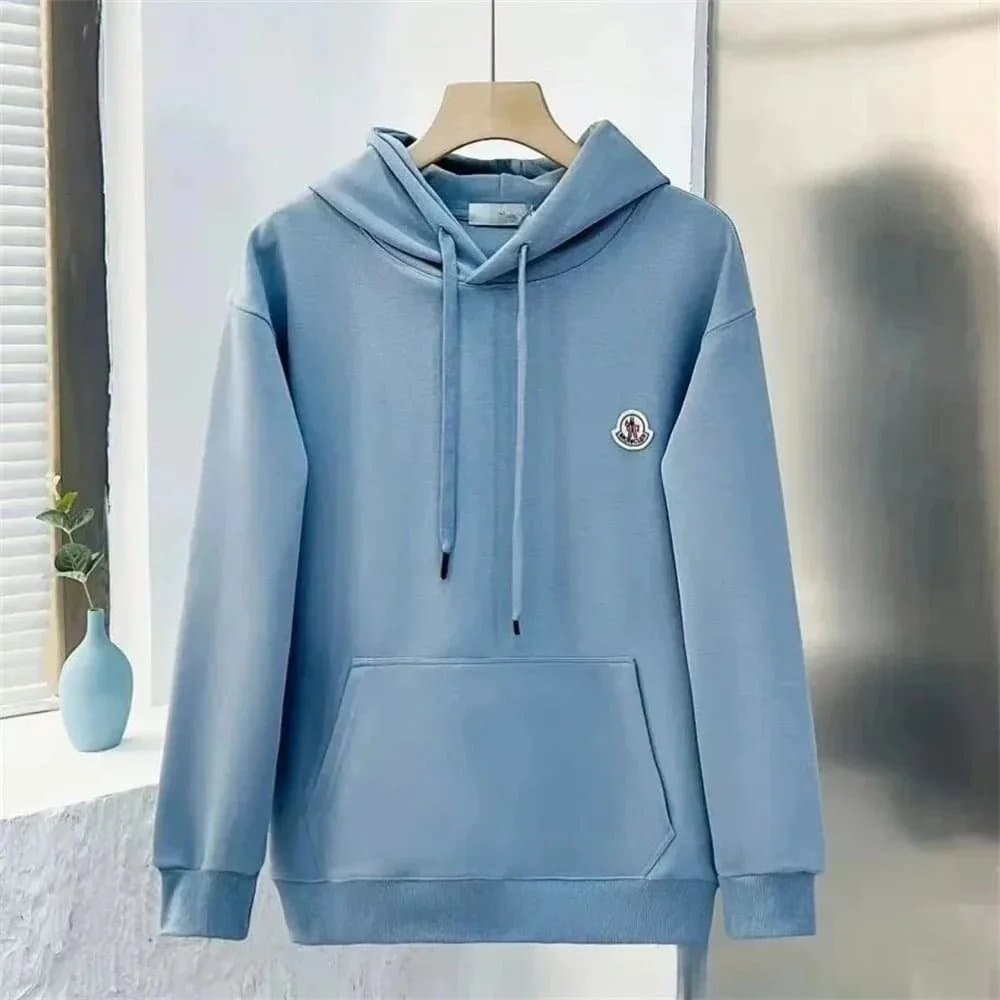 Moncler Light Blue Hoodie with Logo Patch