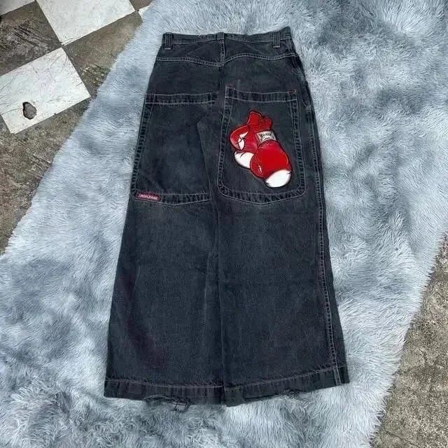 Black Denim Skirt with Red Boxing Glove Patch ALBB-013