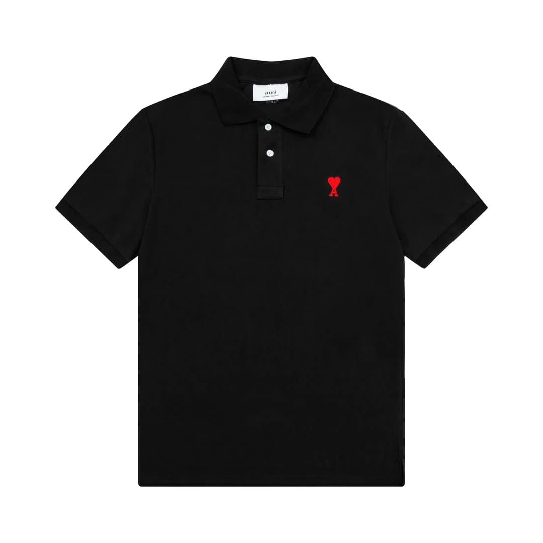 Armani Ami Armani Ami de Coeur Black Polo Shirt with Red Heart Logo Black