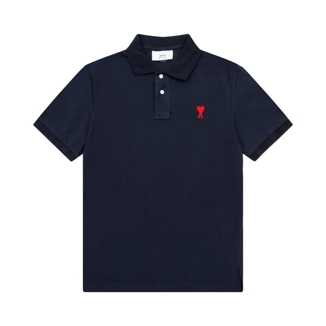 Armani Ami De Coeur Navy Polo Shirt with Red Embroidery