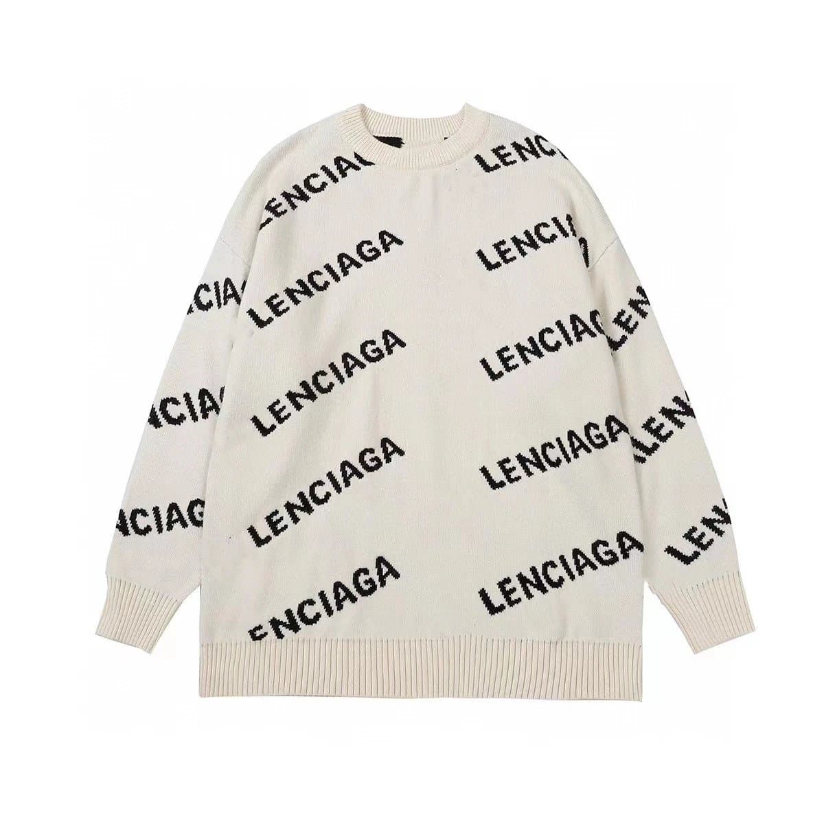 Balenciaga Lenciacaga All-Over Print Oversized Sweater - Cream/Black