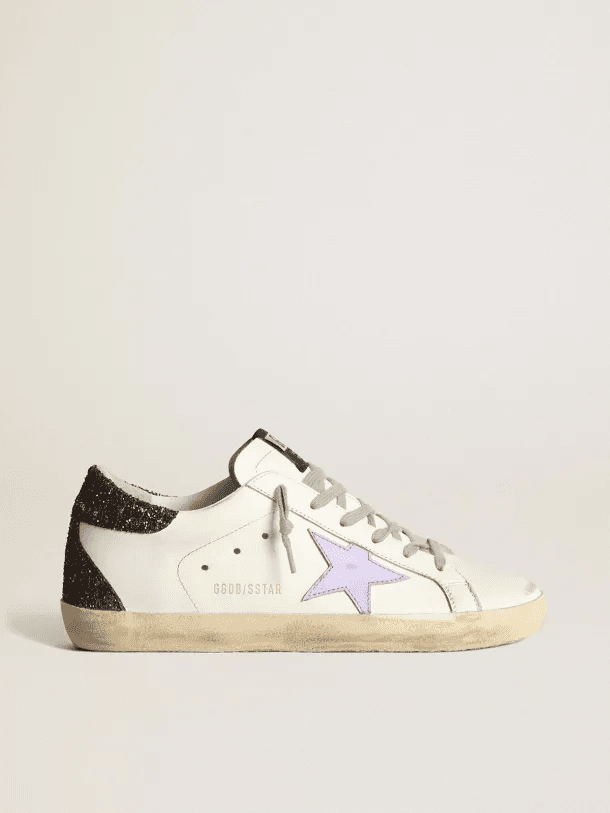 Golden Goose Golden Goose Superstar Sneakers in White with Lilac Star and Black Glitter Heel White